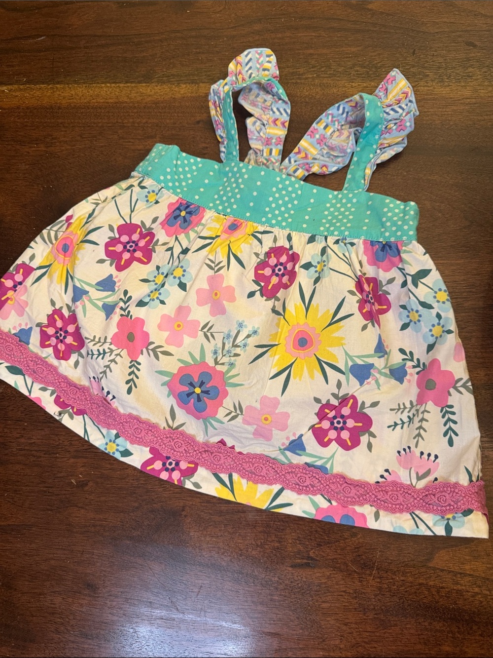 Matilda Jane Girls Floral Top with Teal Polka detail